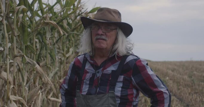 Confident elderly farmer in field
