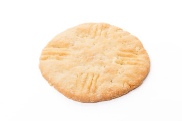 One oat baked cookie isolated on white
