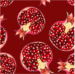 Cartoon pomegranate seamless pattern. Trendy fruit pattern for textile and clothes. Food illustration.