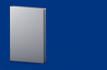 object 3d illustration - detailed grey book that is closed, symbol of knowledge with parallel view isolated on blue background