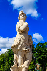 Fototapeta na wymiar Symbolic marble statue Warrior Valor in Catherine park at Tsarskoye Selo in Pushkin, Russia