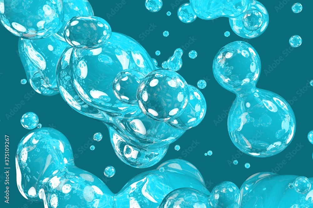 Aufkleber light blue soap shiny bubbles abstract gradient texture or background 3d illustration - soft focus b