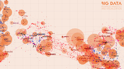 Cloud big data processing. Network analysis. Human connections representation. Science data threads scatter plot. Futuristic infographics aesthetic design. Spatial cyber visualization © garrykillian