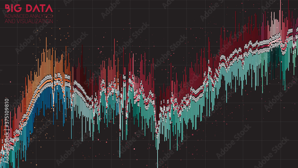 Poster big data bar graph. financial data visualization. intricate stock threads analysis. business analyti