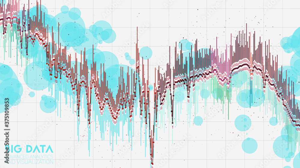 Poster big data bar graph. financial data visualization. intricate stock threads analysis. business analyti