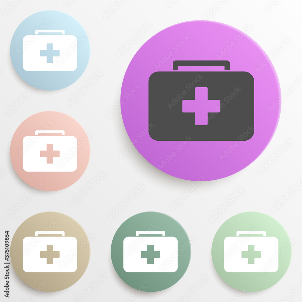 Poster first aid kid badge color set. simple glyph, flat vector of web icons for ui and ux, website or mobi