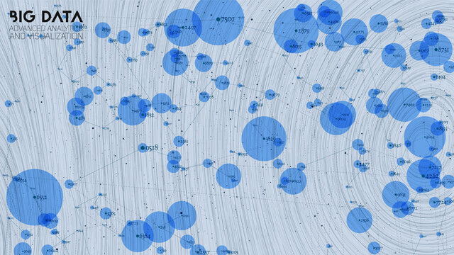 Cloud big data processing. Network analysis. Human connections representation. Science data threads scatter plot. Futuristic infographics aesthetic design. Spatial cyber visualization