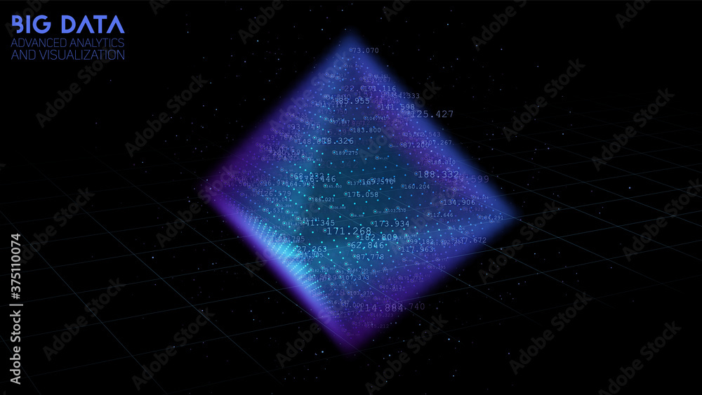 Poster octahedron data cloud sorting visualization. 3d big data scientific processing. futuristic hud or ui