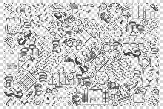 Finance business doodle set