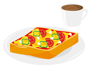 トマトとピーマンをトッピングしたピザトースト