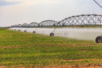 Large agricultural irrigation system in a field