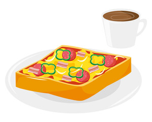 サラミをトッピングしたピザトースト