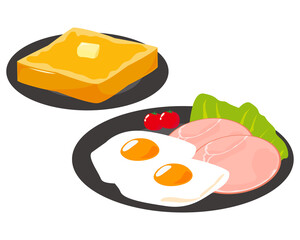ハムエッグとトーストの朝食セットのベクターイラスト
タイトル変更