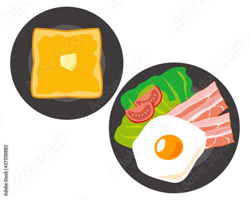 ベーコンエッグとトーストの朝食のベクターイラスト Wall Mural Nisi ベーコンエッグとトーストの朝食のベクターイラスト Wall Mural Nisi