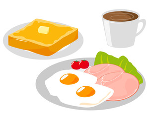 ベーコンエッグとトーストの朝食のベクターイラスト And Wall Mural A Nisi