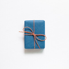 Blue gift box isolated on white background. top view