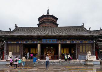 Entrance gate to Wooden Pagoda or Sakyamuni Pagoda at Fogong Temple in Yingxian, Shuozhou, Shanxi, China. Built in 1056, world's tallest & oldest existing wooden tower. 