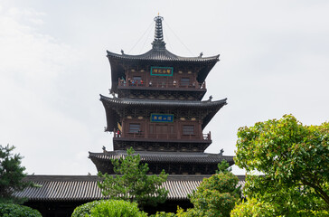 Wood Pagoda at Huayan Monastery, a Buddhist temple built during Liao dynasty in 11th century, Datong, Shanxi, China. Tourist attraction and heritage.