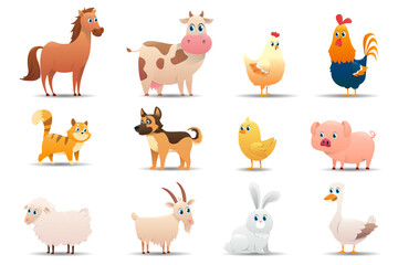 Fototapeta premium Set of farm animals on a white background