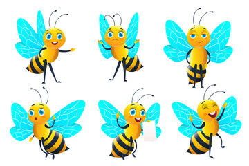 Set of bee character and bee with honey