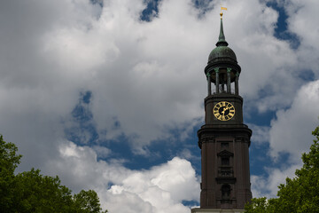 Fototapeta na wymiar St. Michael's Church, Hamburg, Germany, (German: Hauptkirche Sankt Michaelis, colloquially called Michel) is one of Hamburg's five Lutheran main churches and the most famous church in the city