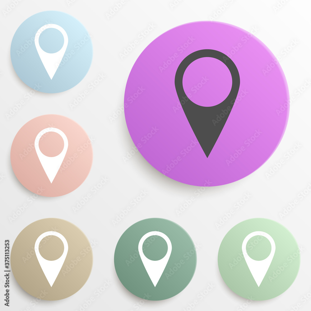 Poster pin on the map badge color set. simple glyph, flat vector of web icons for ui and ux, website or mob