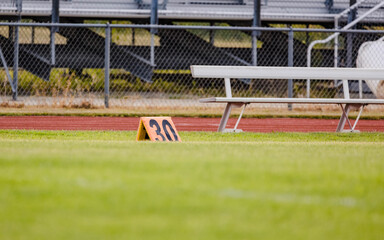 another twenty yard line marker ready for rehearsal at marching band rehearsal