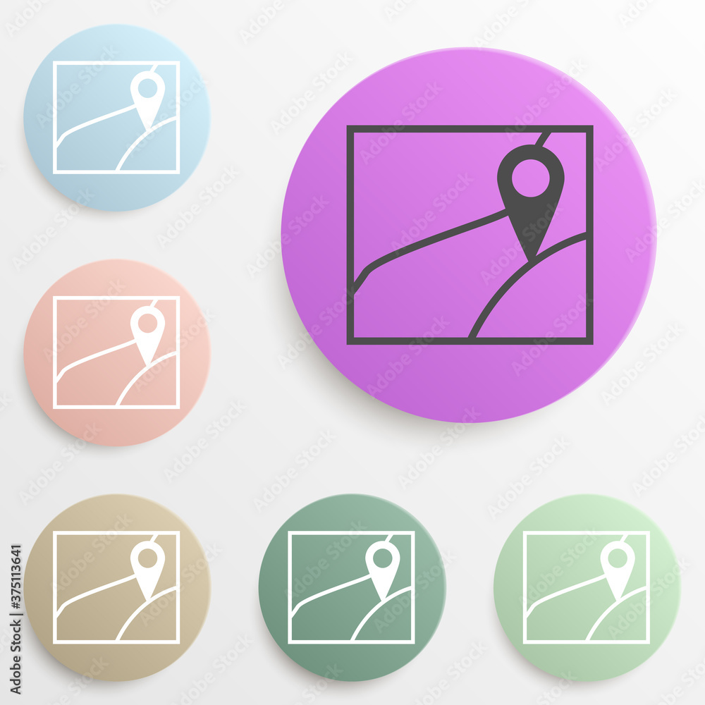 Poster pin on the map badge color set. simple glyph, flat vector of web icons for ui and ux, website or mob