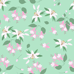 Seamless vector illustration with beautiful fuchsia and lily