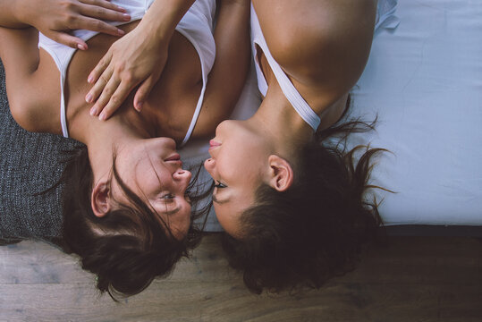Lesbian couple at home