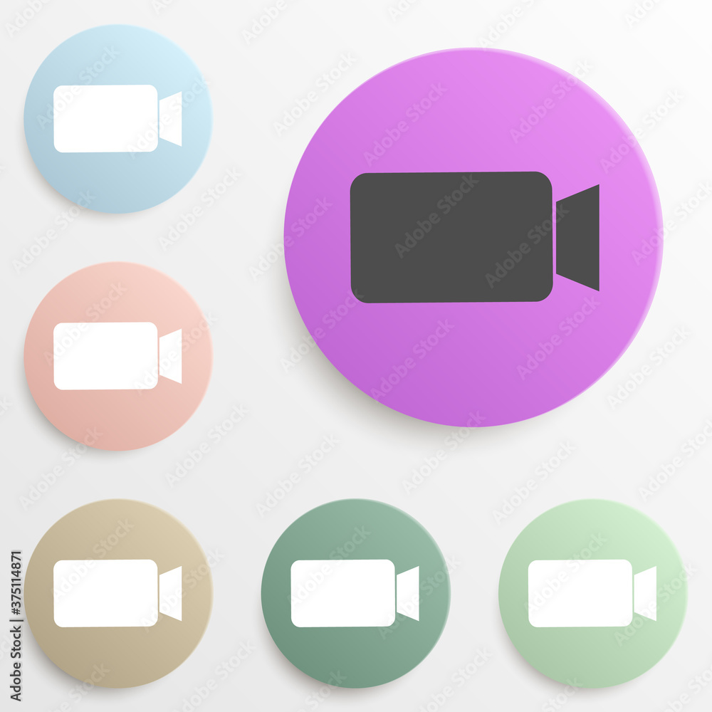 Poster video camera sign badge color set. simple glyph, flat vector of web icons for ui and ux, website or 