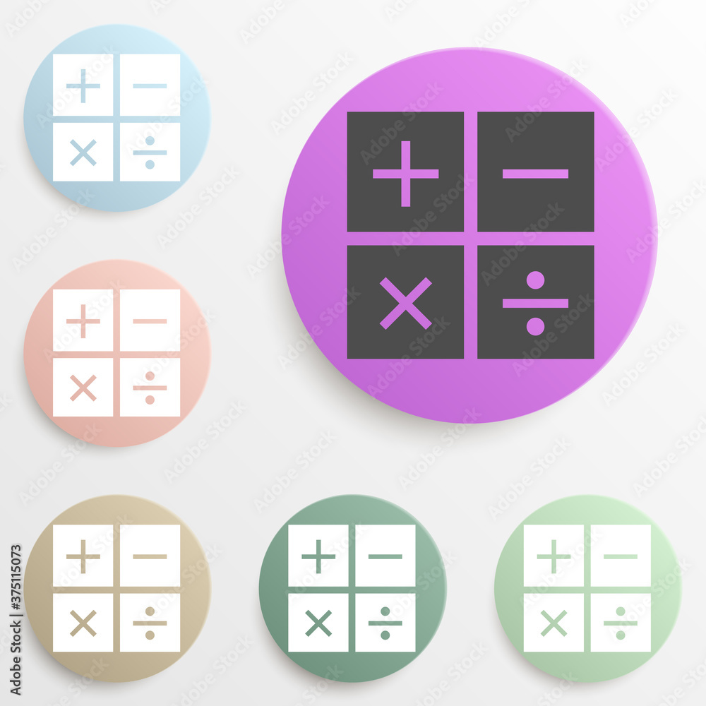 Poster mathematical signs badge color set. simple glyph, flat vector of web icons for ui and ux, website or
