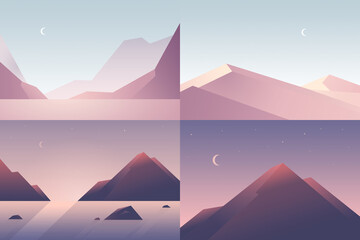 Vector banners set with polygonal landscape illustrations