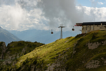 Fototapeta na wymiar Gondola lift station on the top of Berneuse, Leysin, Switzerland