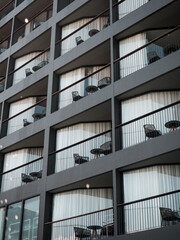 pattern of many window and balcony of modern hotel.
