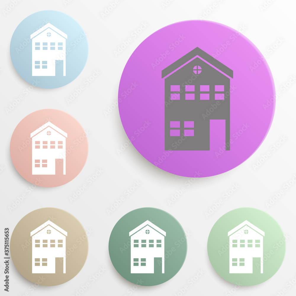 Poster two-storey house badge color set. simple glyph, flat vector of web icons for ui and ux, website or m