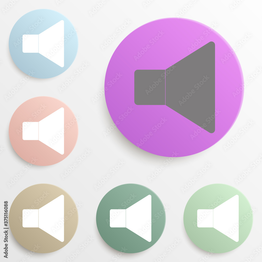 Poster sound, speaker sign badge color set. simple glyph, flat vector of web icons for ui and ux, website o