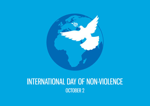 International Day of Non-Violence vector. Dove of Peace vector. Planet Earth with a Dove icon. Silhouette of a dove on a blue background. Day of Non-Violence Poster, October 2. Important day