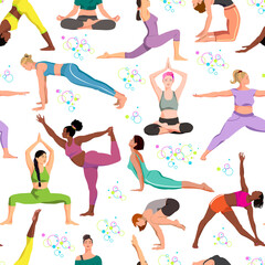 Yoga poses seamless pattern. 