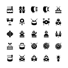 Obraz premium Set of drum, drummer, sound, music glyph style icon - vector