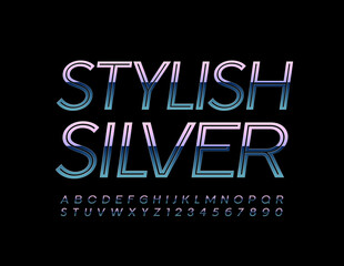 Vector Stylish Silver Alphabet set. Glossy metal Font. Chrome creative gradient Letters and Numbers