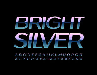 Naklejka na ściany i meble Vector Bright Silver Alphabet set. Creative gradient Font. Metallic trendy Letters and Numbers