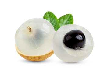 Longan  with leaf isolated on white