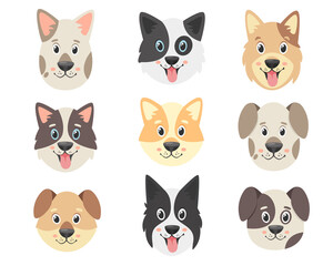 Fototapeta premium Cute dogs collection. Dogs faces. Isolated on white background. 