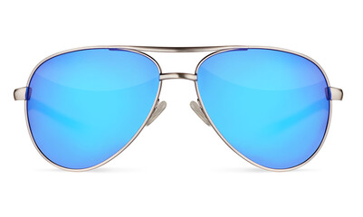 Aviators sunglasses with blue lenses isolated on white