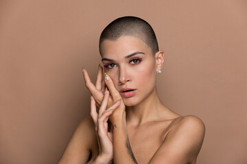 Beauty shot of beautiful woman with short hair