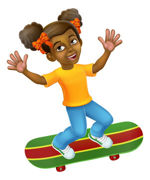 A Child Skateboarding Kid Girl Cartoon Character Riding Her Skateboard