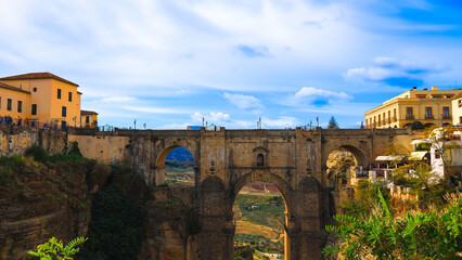 Fototapeta na wymiar Beautiful view of landmark which the famous bridge Puente Nuevo in the historic city centre,Ronda,Spain