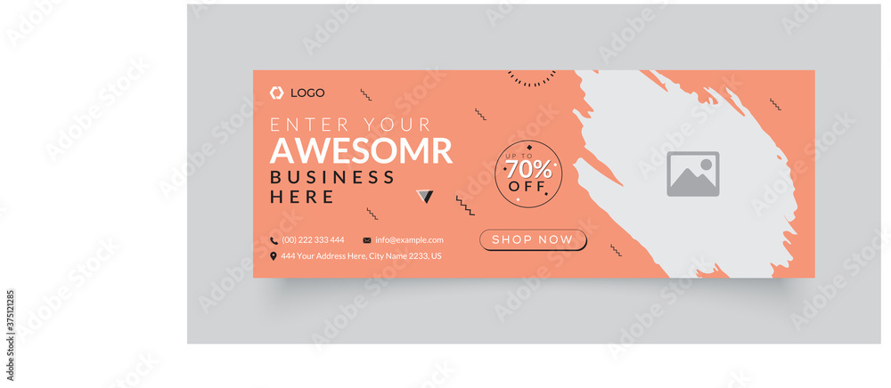 Wall mural sale business facebook cover page timeline web ad banner template design with photo place modern and