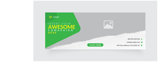 corporate facebook cover page timeline web ad banner template design with photo place modern layout green background